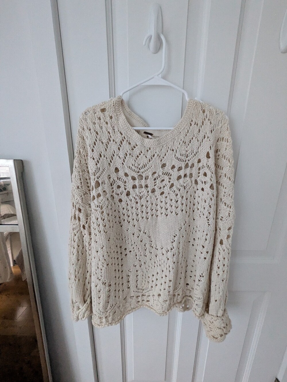EUC Free People- Open-Knit Cream Women's Sweater- Sz L